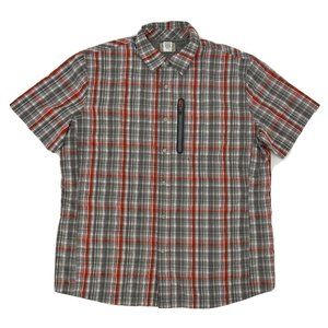 L.L. Bean Shirt Mens L-Reg White Gray Plaid Short Sleeve Button Up Zipper Pocket